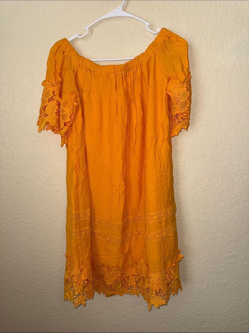 Taylor & Sage Mustard Off-Shoulder Lace Boho Dress Size M